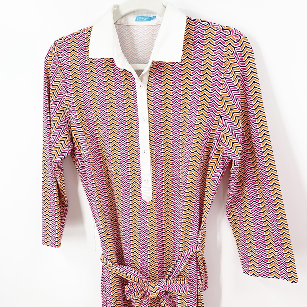 J. McLaughlin Elsie Printed Tie Belt Catalina Cloth Shirtdress Pink/Orange Sz M - Picture 5 of 12